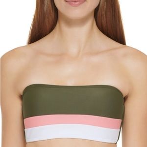 DKNY‎ Colorblocked Bandeau Bikini Swim Top Moss Green XS